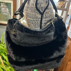 Elegant Black Fur Hobo Bag‎